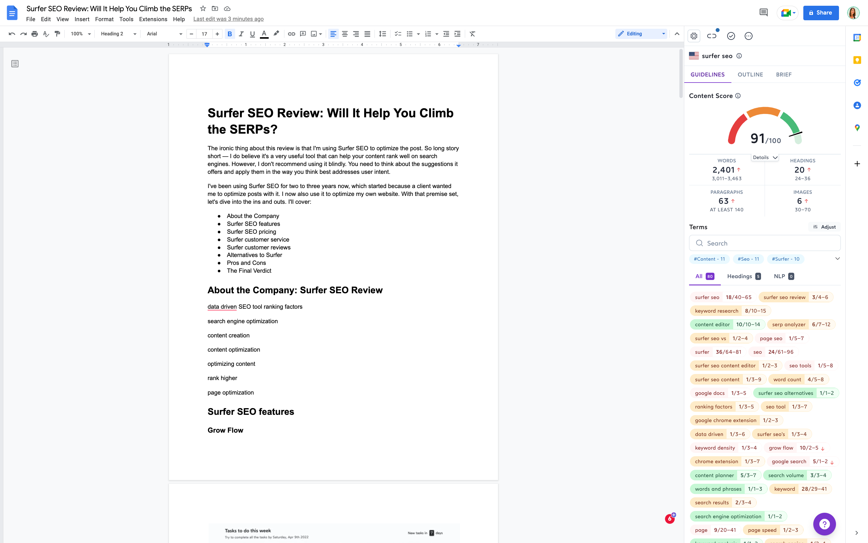 Google docs Surfer integration