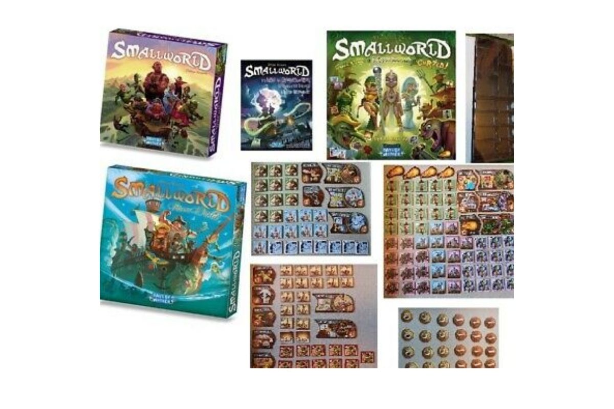 small world, board game, board games, active race, fantasy race, weaker neighbors, lost tribe symbol, race banner, race banners, victory points, small world, board game, fantasy race, race banner,race tokens, race banners, right combination, players rush, highest score wins, even humans, small world, board game, race tokens, mountain token, current race, special powers, small world, board game, race tokens