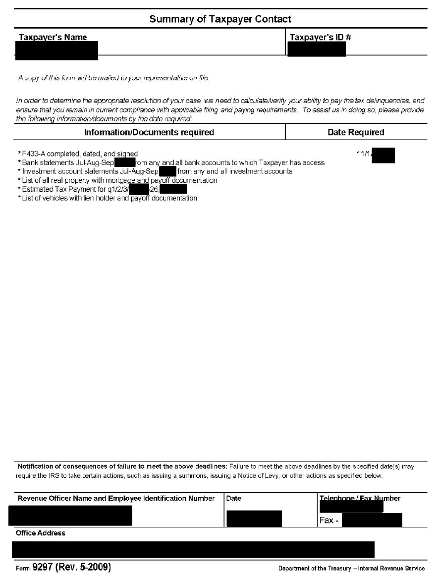 A Sample Letter of a Form 9297.