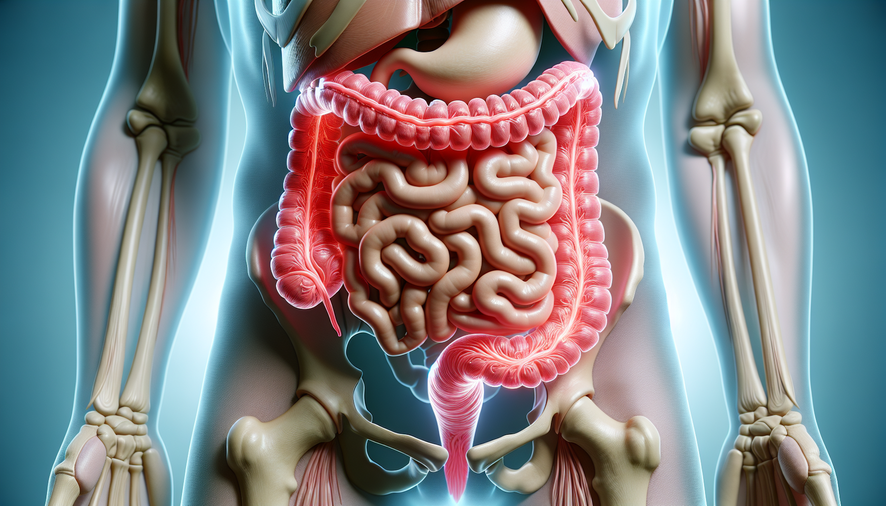 Illustration of the digestive tract and large intestine