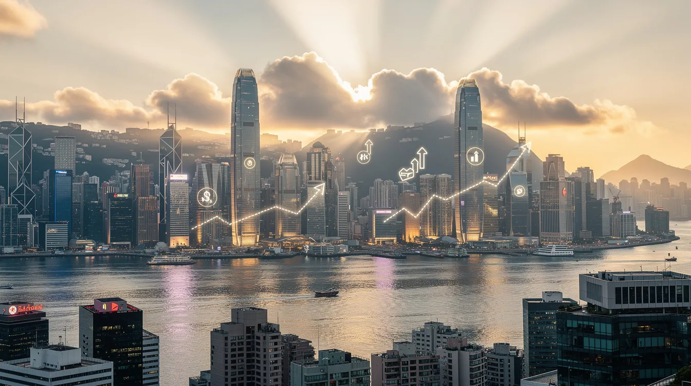 The image depicts a vibrant skyline of Hong Kong's business district, symbolizing financial opportunities and solutions for individuals facing debt issues. The towering skyscrapers represent the potential for debt restructuring and repayment plans, offering hope for those seeking to resolve their financial challenges.