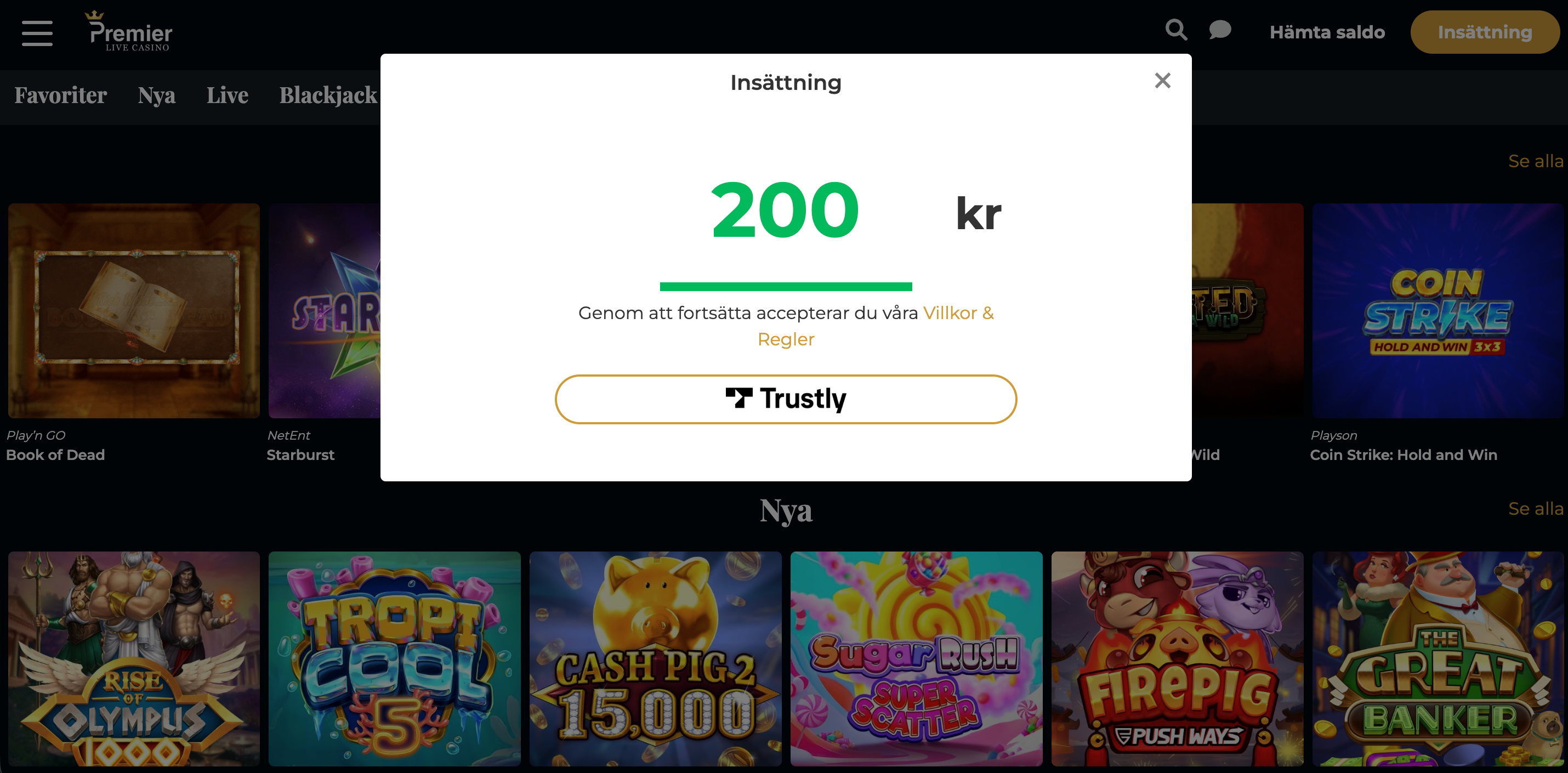 Premier Live Casino skapa konto