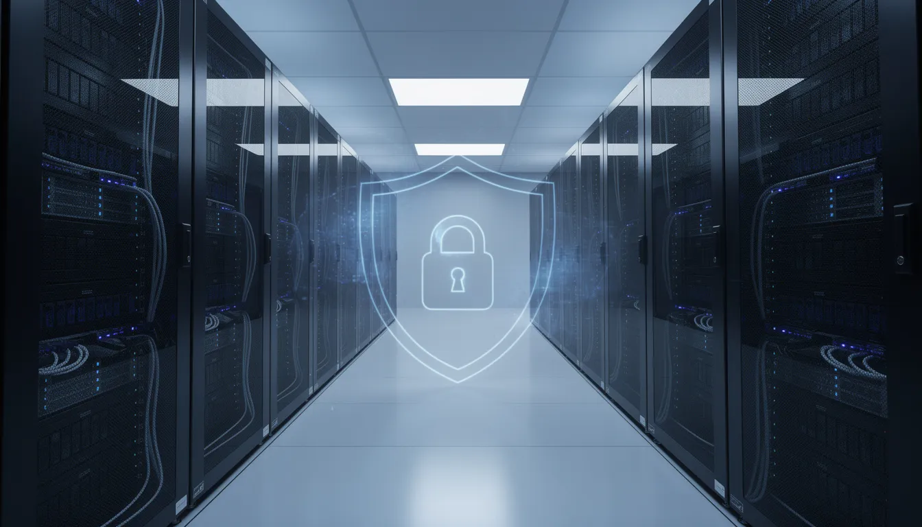 The image features a server room illuminated by blue LED lights, symbolizing secure web hosting. This modern setup reflects the importance of maintaining a robust digital presence, ensuring that your website meets user expectations and drives traffic effectively.