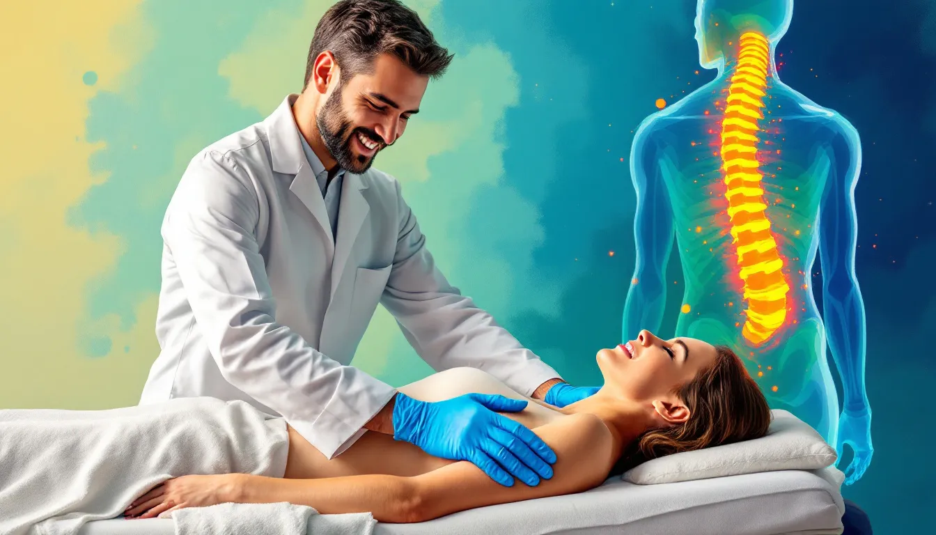 A chiropractor performing spinal manipulation on a patient.