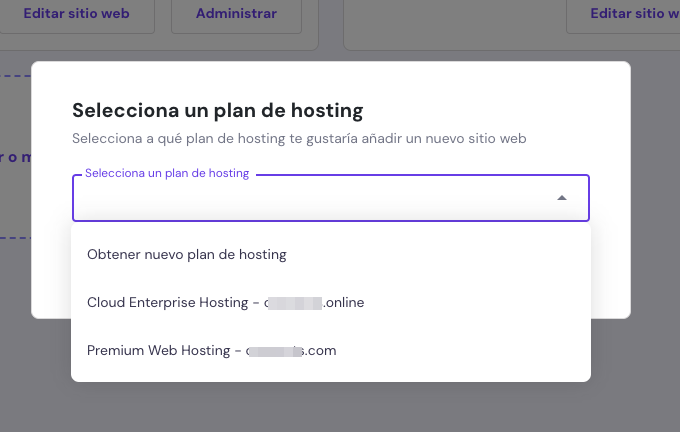 Sección selecciona un plan de hosting de sitios web en hPanel
