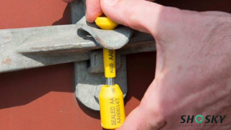Tamper-evident security seal labeled for traceable ISO 17712 documentation