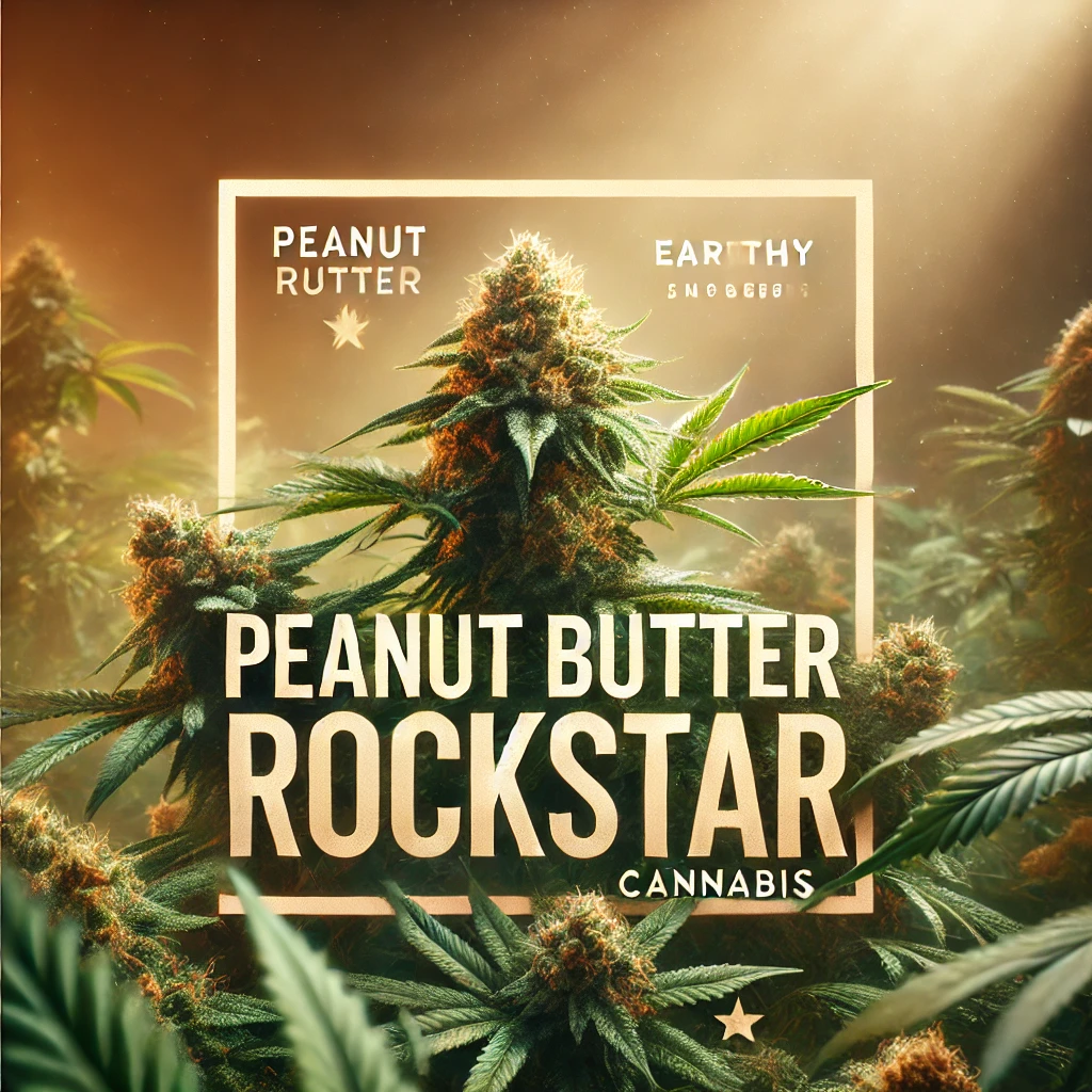 A premium showcase of Peanut Butter Rockstar hash, elegantly arranged on a dark wooden surface with fresh cannabis buds, highlighting its rich golden brown texture.