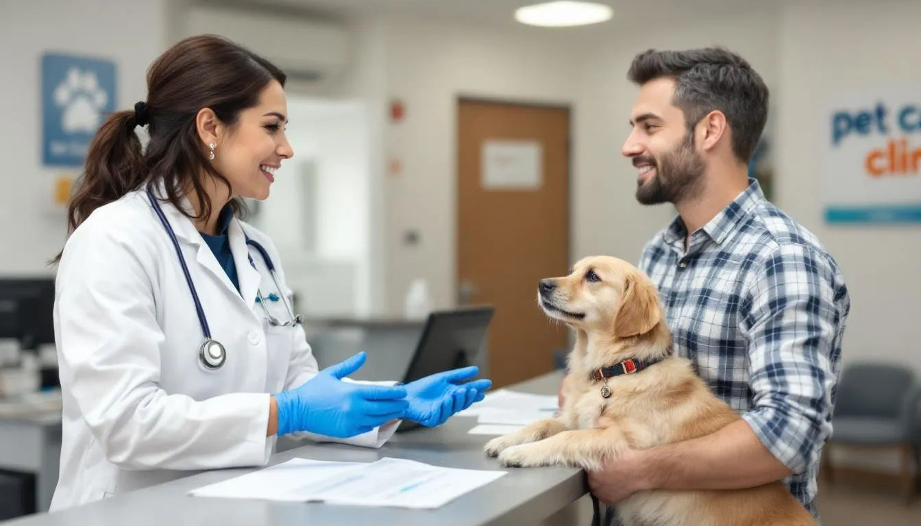 In a veterinary clinic, a veterinarian is discussing various anti-seizure medication options with a dog owner, emphasizing the importance of controlling seizures in dogs, including idiopathic epilepsy and the potential for cluster seizures. The veterinarian is likely explaining how to manage seizure activity and the need for a seizure log to track the dog