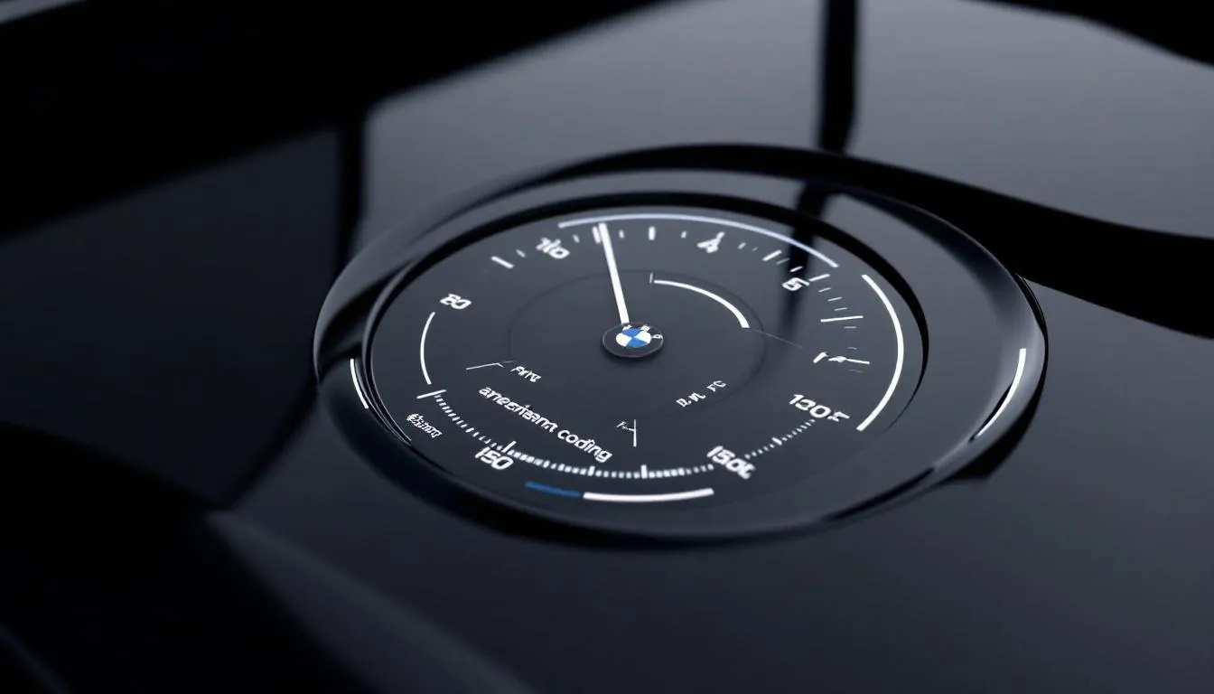 Ein digitaler Tachometer in einem BMW mit verschiedenen Codierungsoptionen.