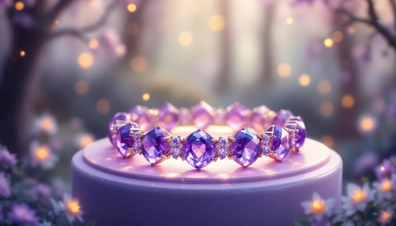 A beautiful amethyst bracelet displayed elegantly.