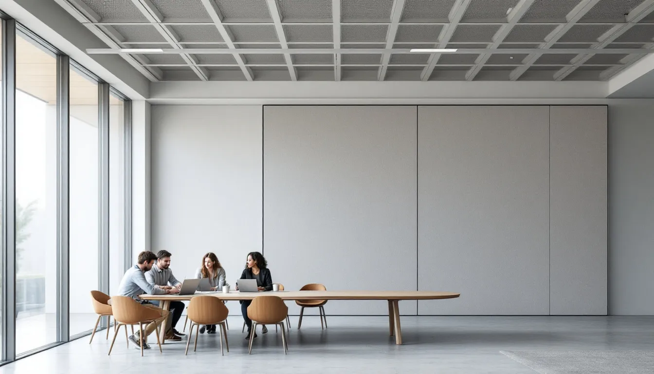 A workspace illustrating productivity gains from acoustic solutions.
