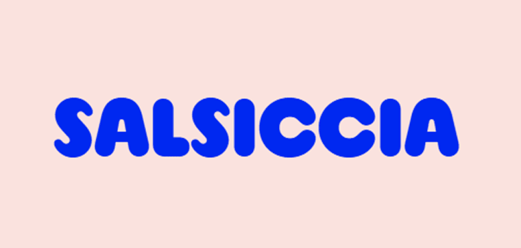 Salsiccia is a bold, energetic display face that is noted for roundness and an energetic bounce