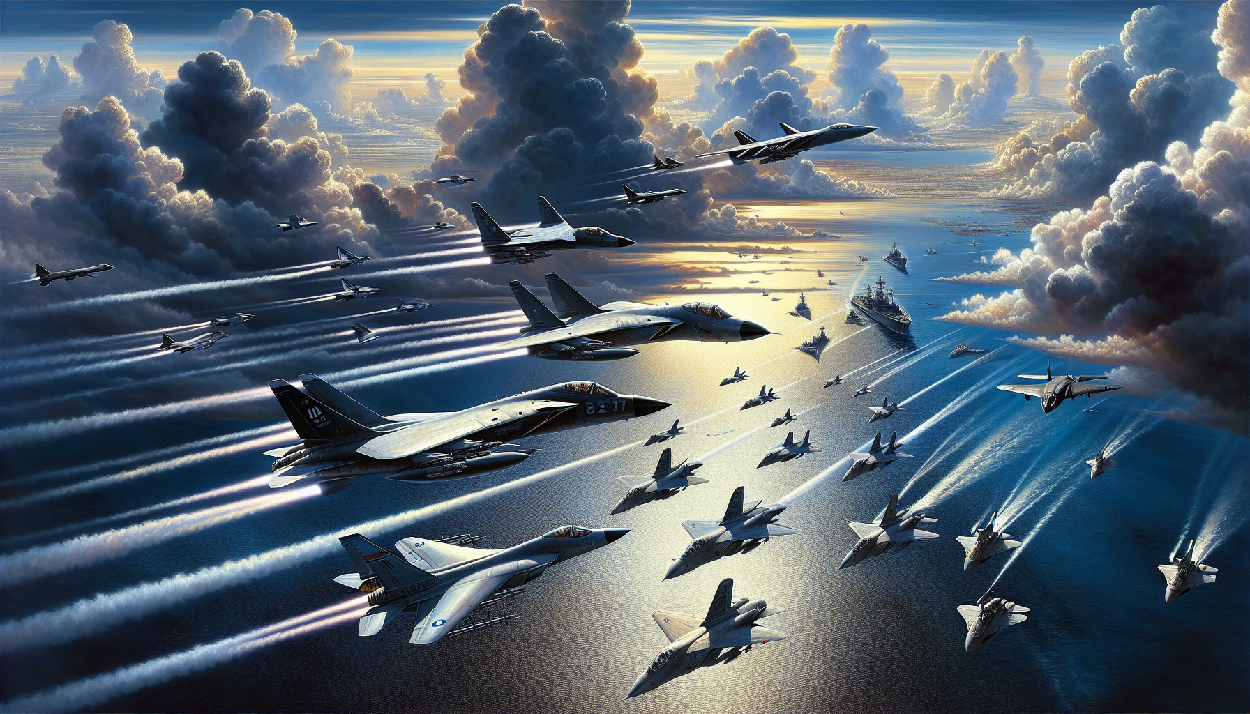 Illustration of various naval aircraft in action, showcasing their crucial role in naval aviation.