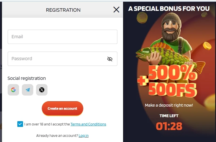 Registration form at Luckymister Casino