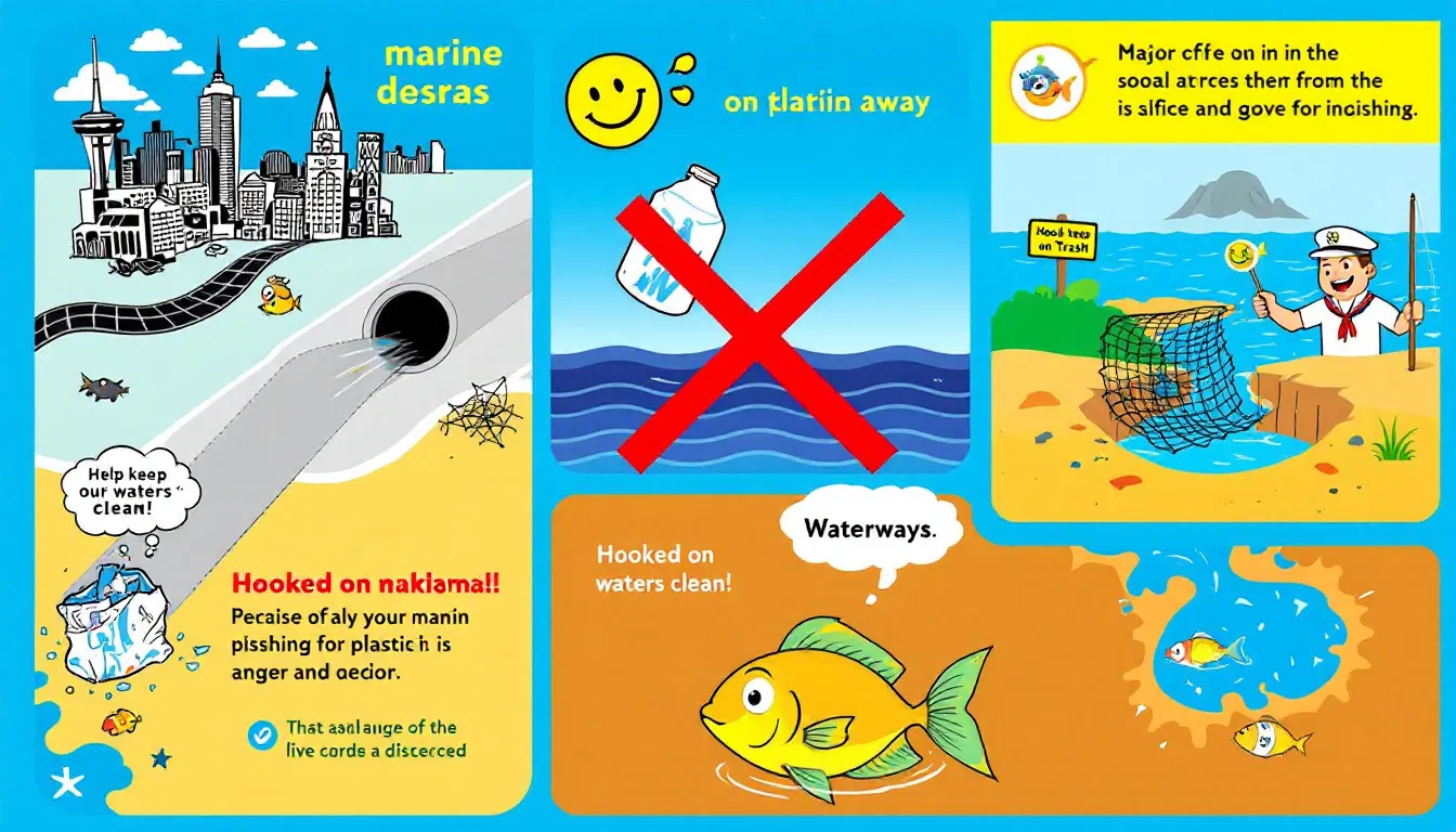 An overview of marine debris sources, including urban areas and waterways.