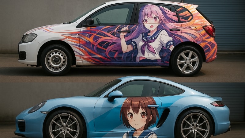 A car with simple model but complex anime design Vs a car with complex model but a simple design