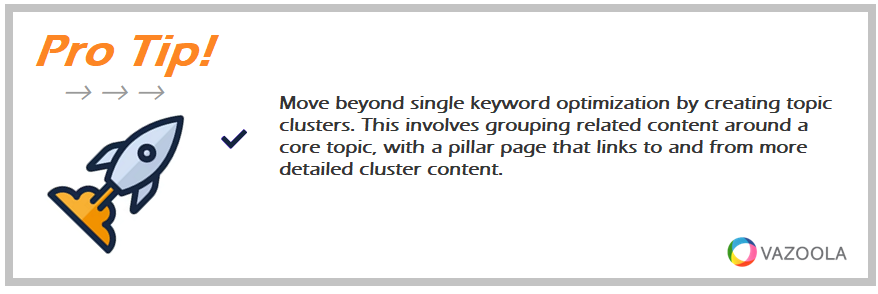 Pro Tip Move beyond single keyword optimization by creating topic clusters