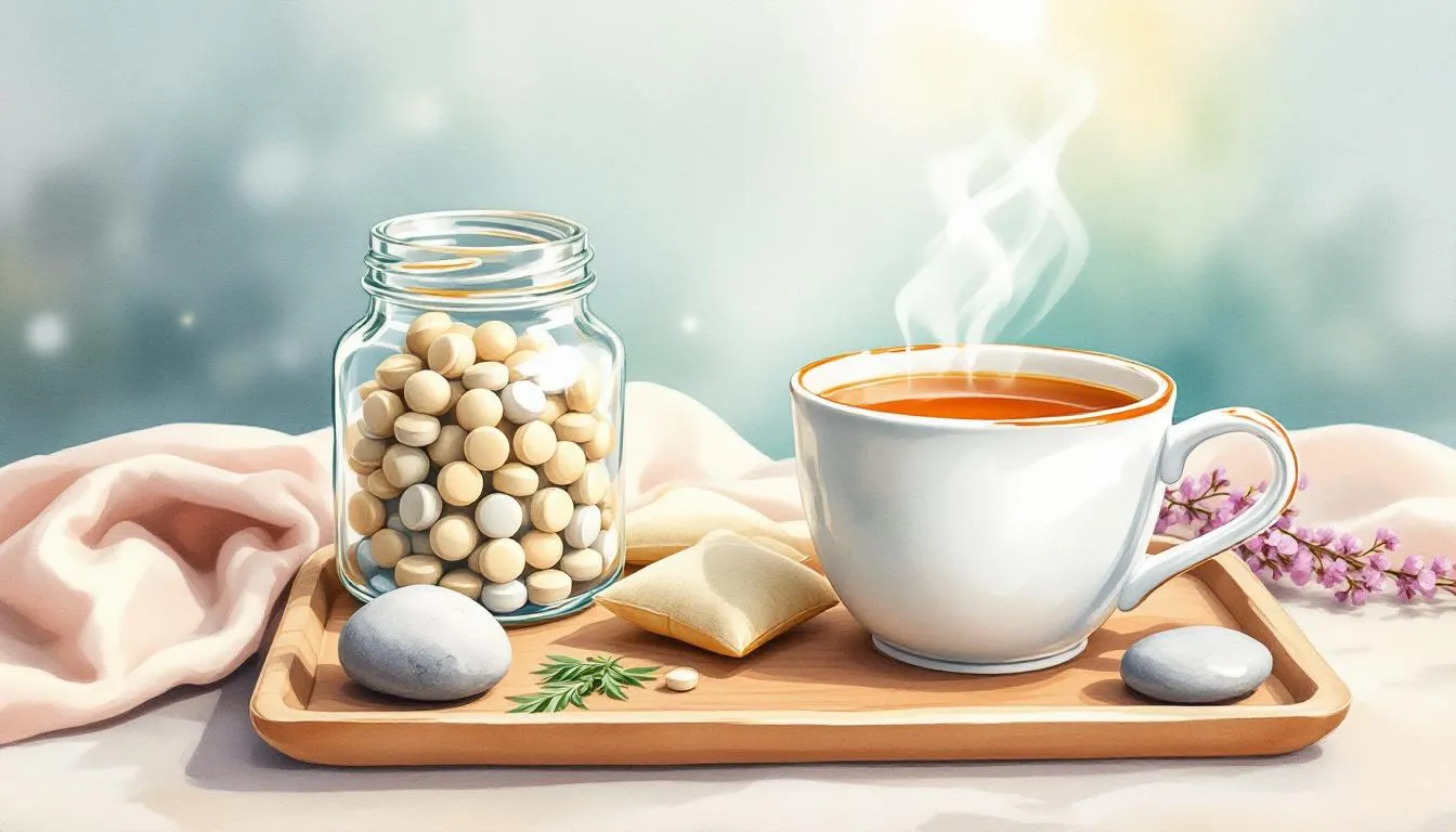 An array of supplements and treatments for menopause symptoms.