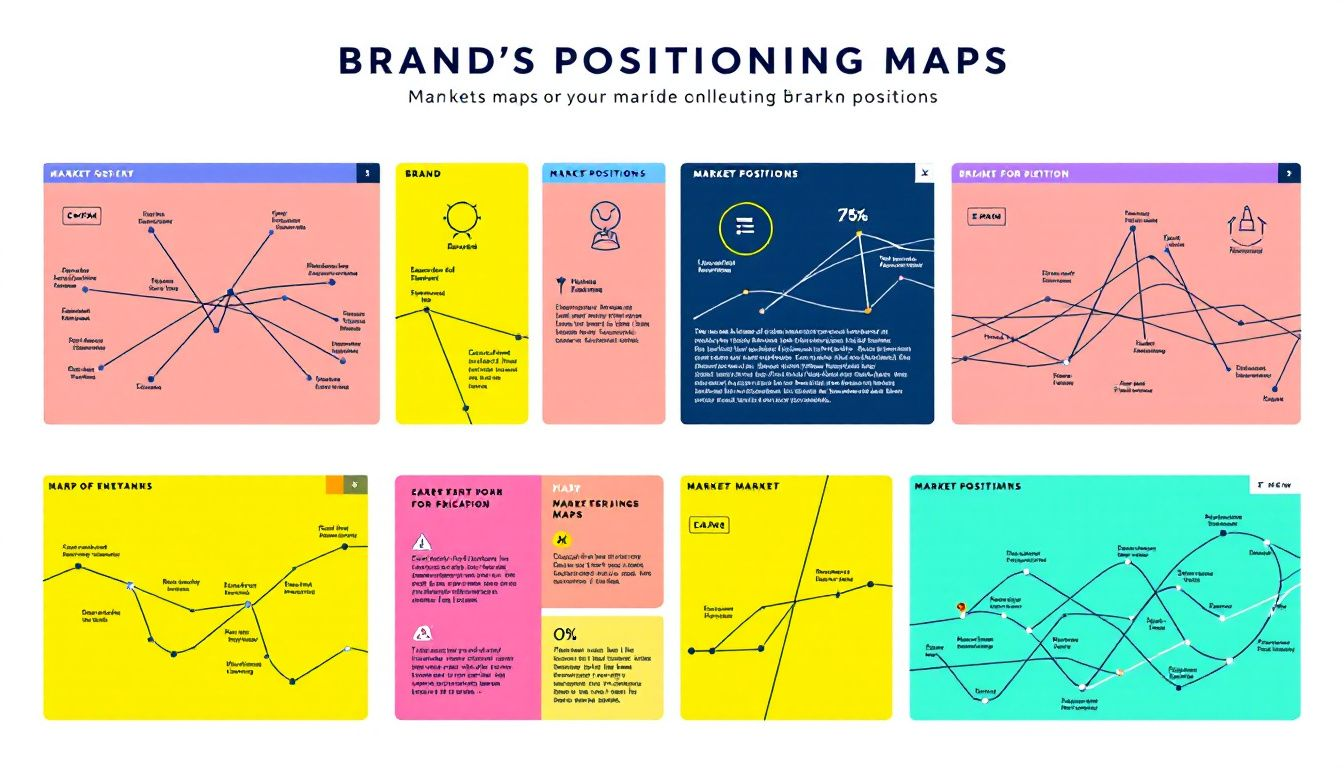 Real-world examples of positioning maps illustrating different brands' market positions.