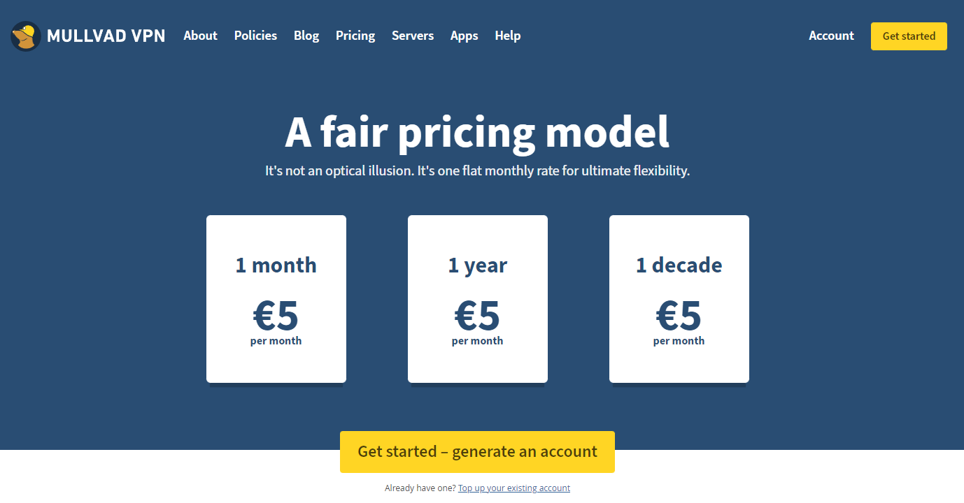 Mullvad VPN pricing