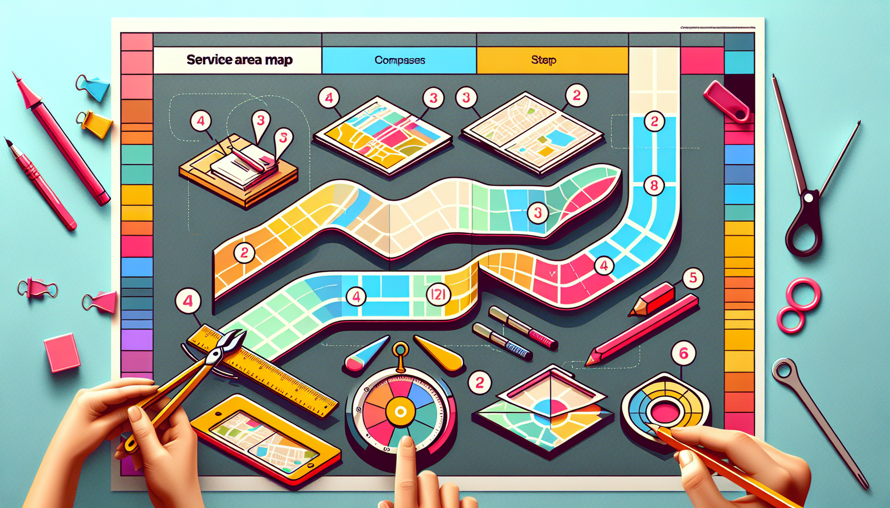 A visual guide on how to create a service area map, including steps and tools needed.