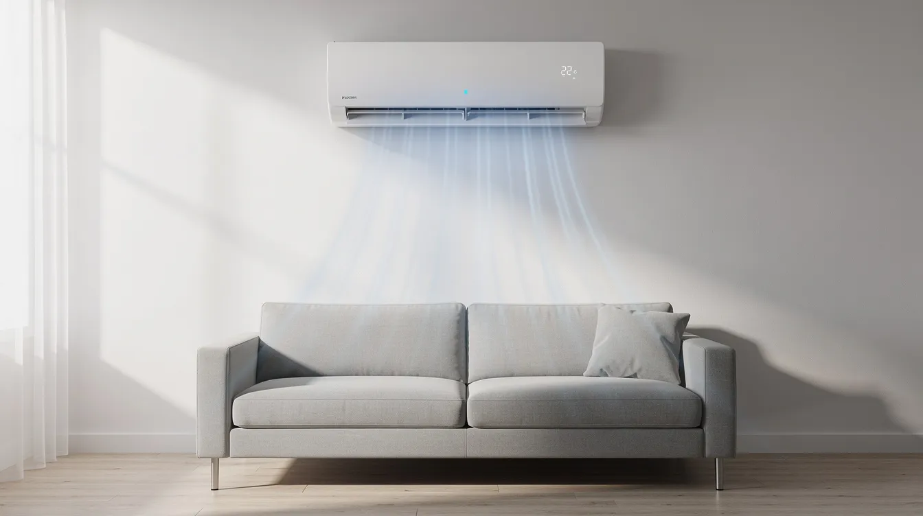 The image shows a residential split inverter air conditioning unit mounted on a wall, designed to provide efficient cooling and heating for homes. This modern air conditioning system is a popular choice for maintaining comfortable indoor temperatures, especially during the summer months.
