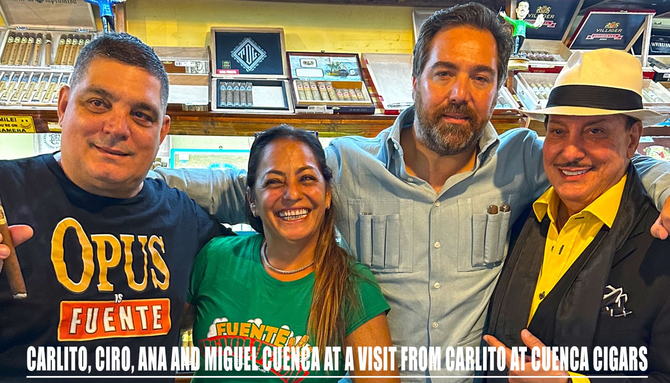 Carlito, Ciro, Ana and Miguel Cuenca at a visit from Carlito at Cuenca Cigars