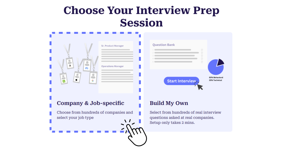 inside Interview Sidekick's session setup hovering over the company and job specific option