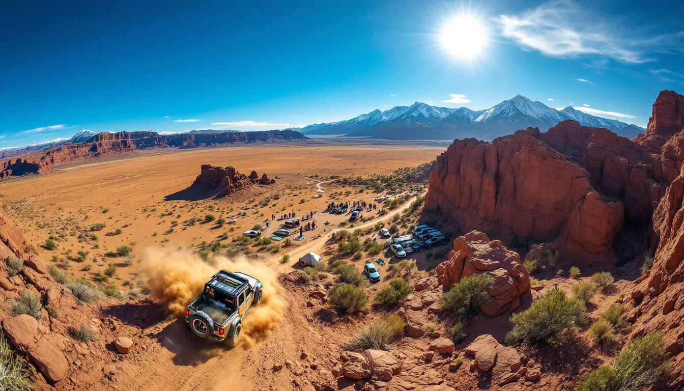 A stunning view of Moab Valley showcasing the rugged terrain and off road adventure opportunities.