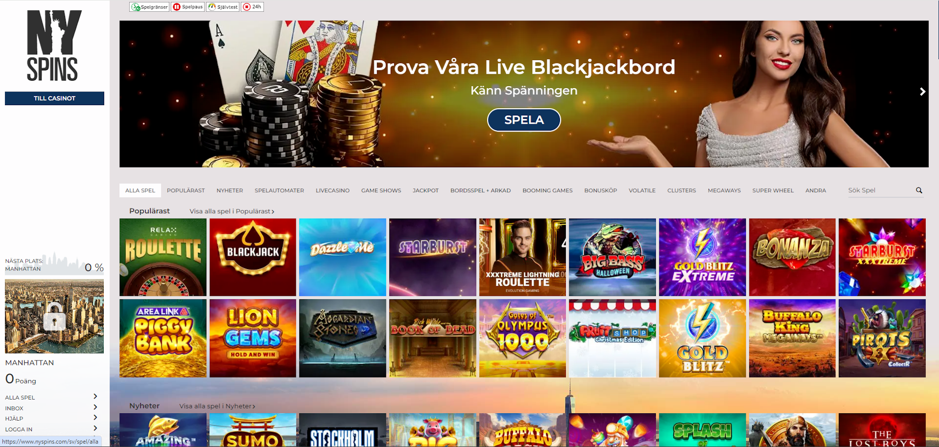 NYspins casino och spelutbud