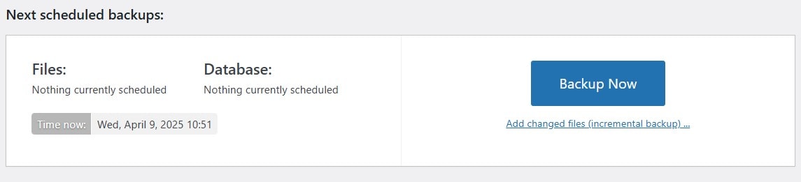 Creating a backup with UpdraftPlus