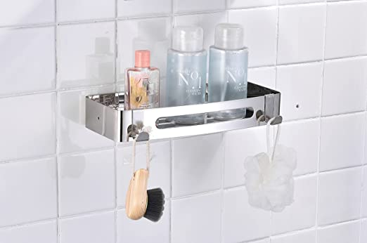 metal shower caddy shelf with hooks