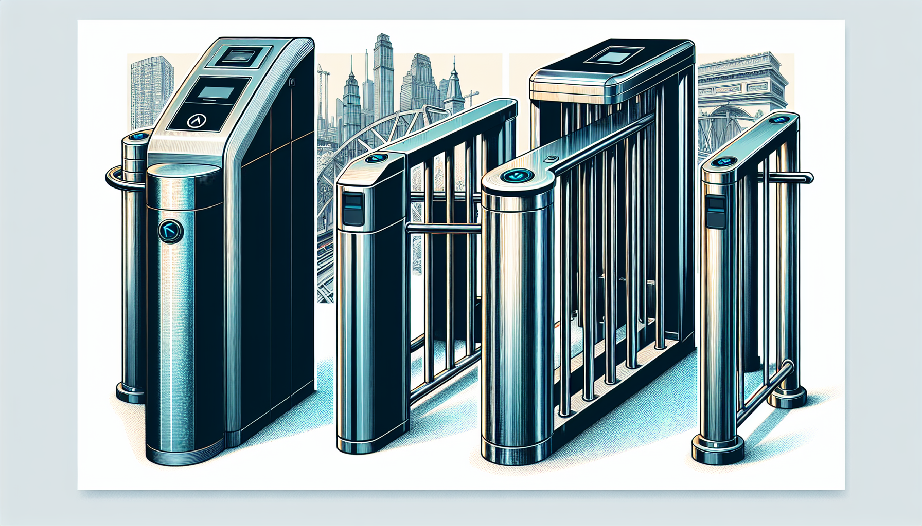 Various types of turnstiles illustration