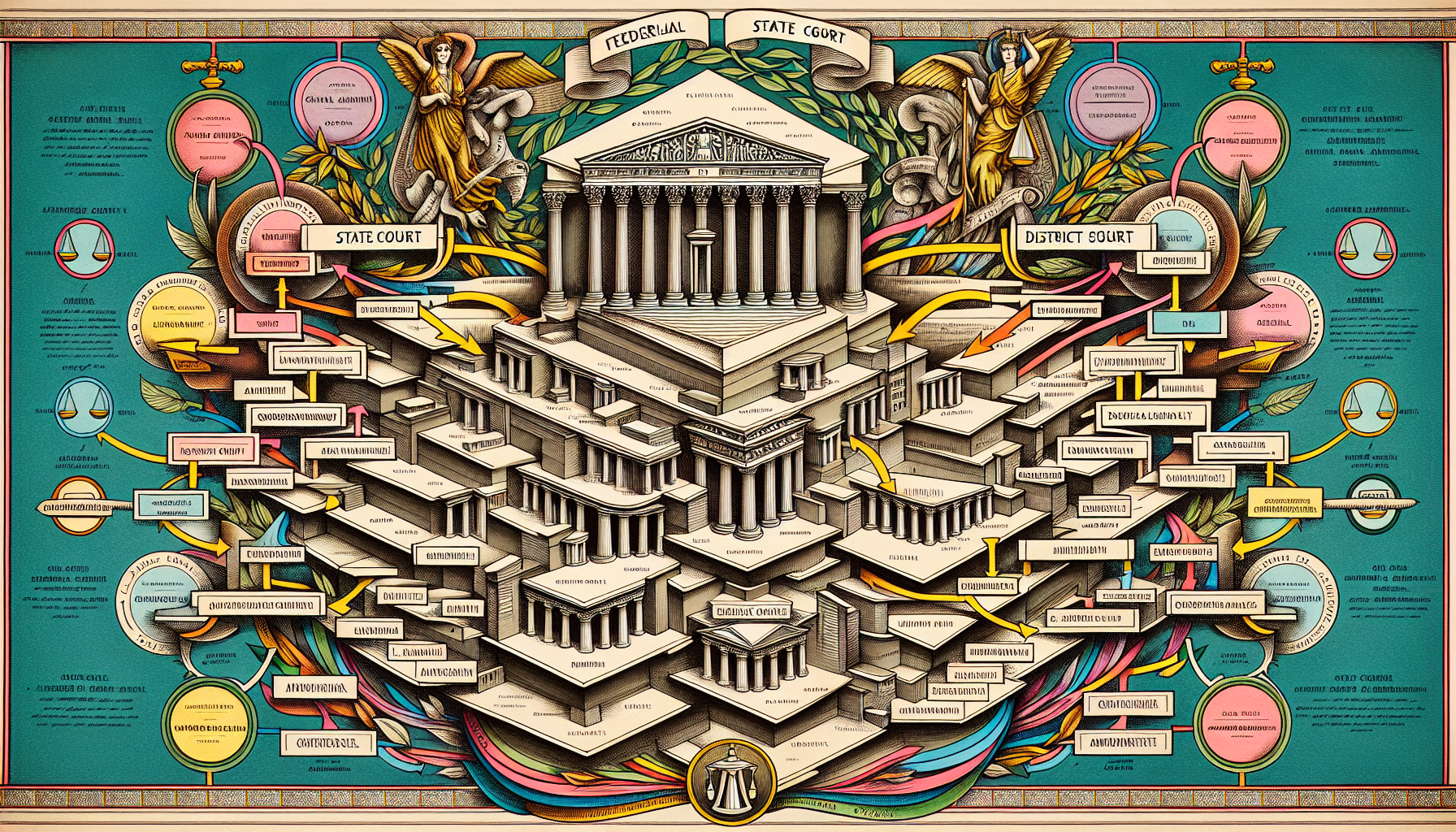 An illustration comparing federal and state court systems.