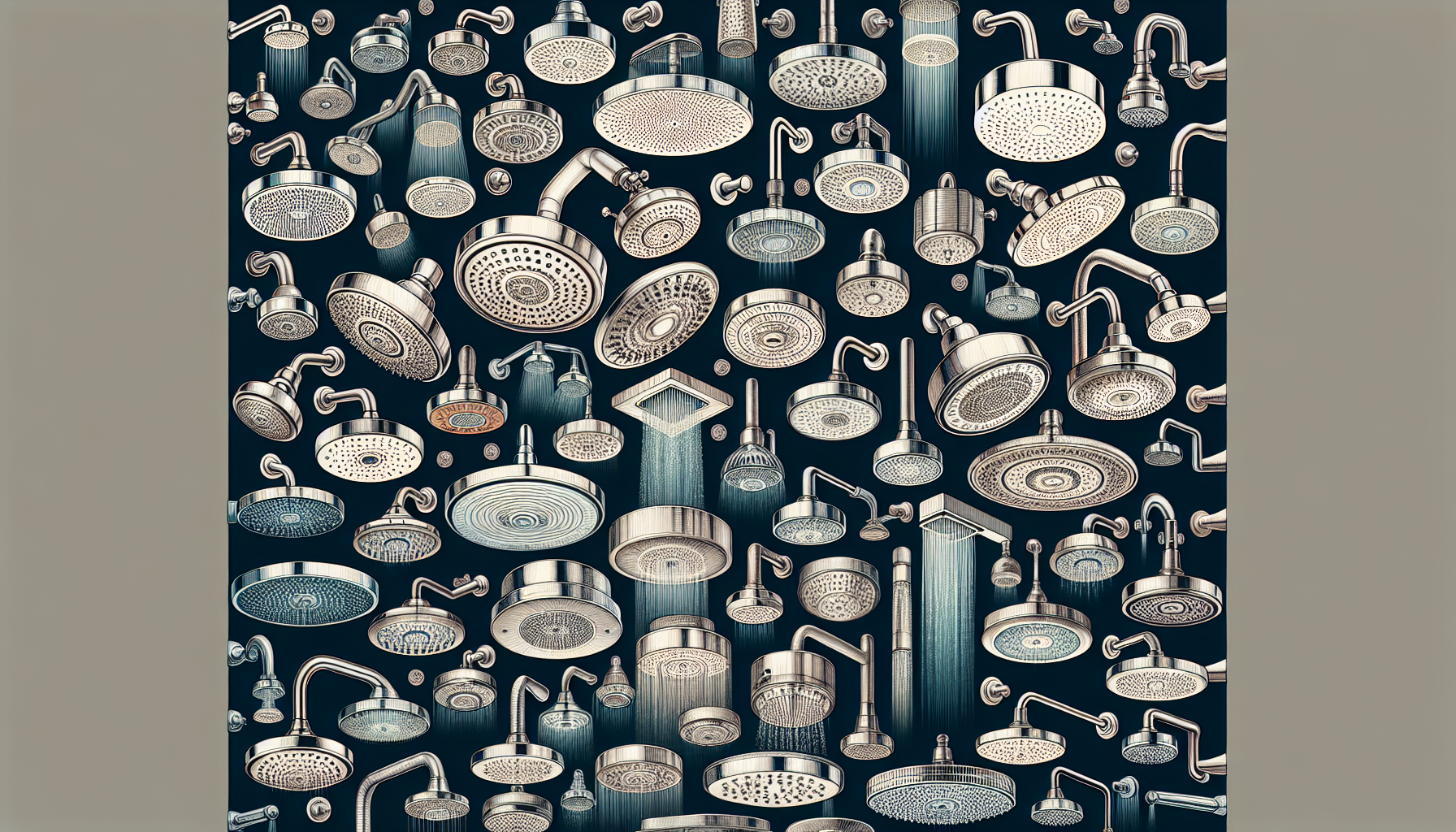 Illustration of a variety of rainfall shower heads