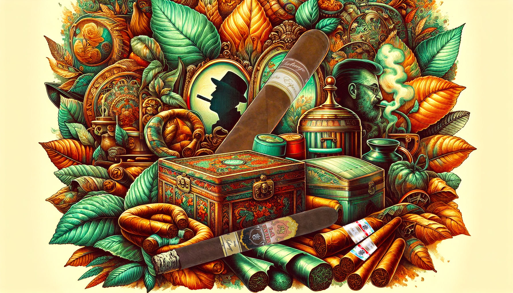 An illustration representing the legacy of Tatuaje cigars, featuring various cigar elements.