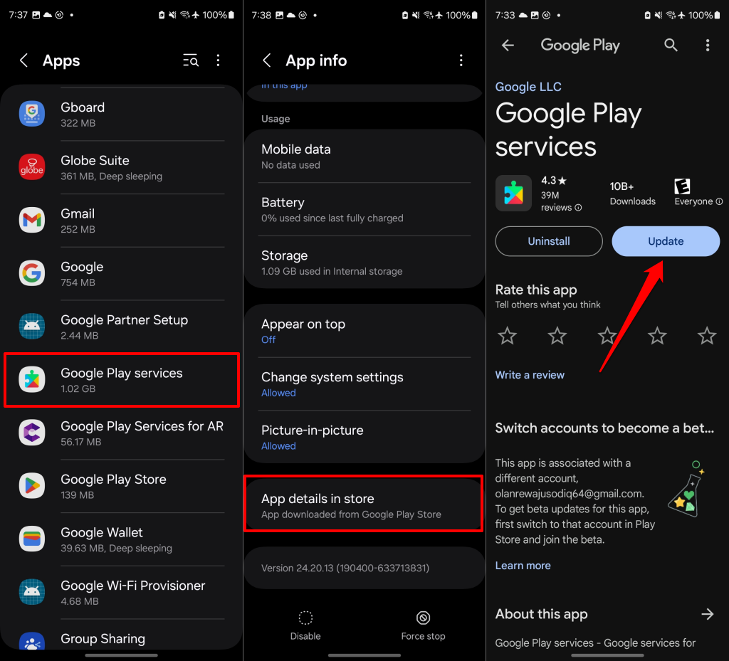 Steps for updating Google Play services in Android