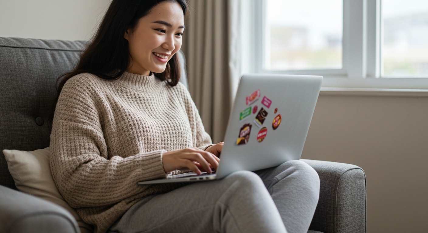 A teenage girl shopping for Swedish BUBS candy online on her laptop