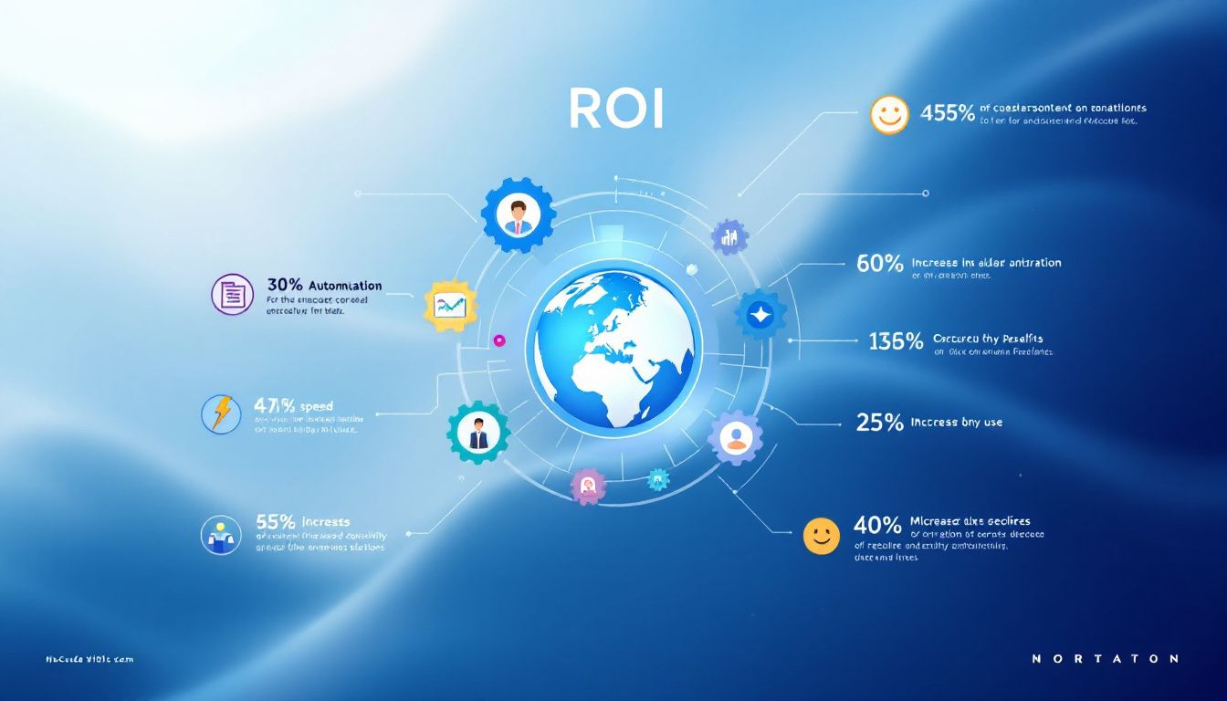 An infographic depicting the concept of NoCode ROI, highlighting benefits and metrics.