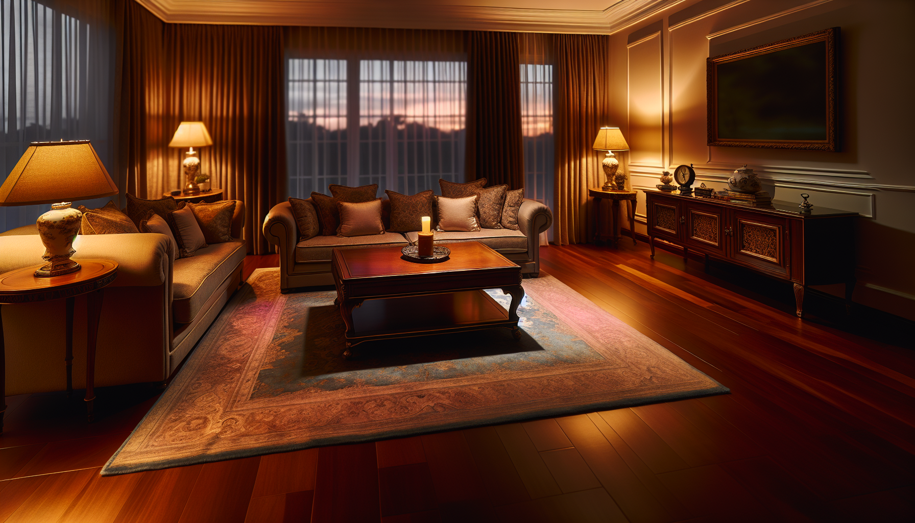 Warm ambient lighting creating a cozy atmosphere in a luxury living room