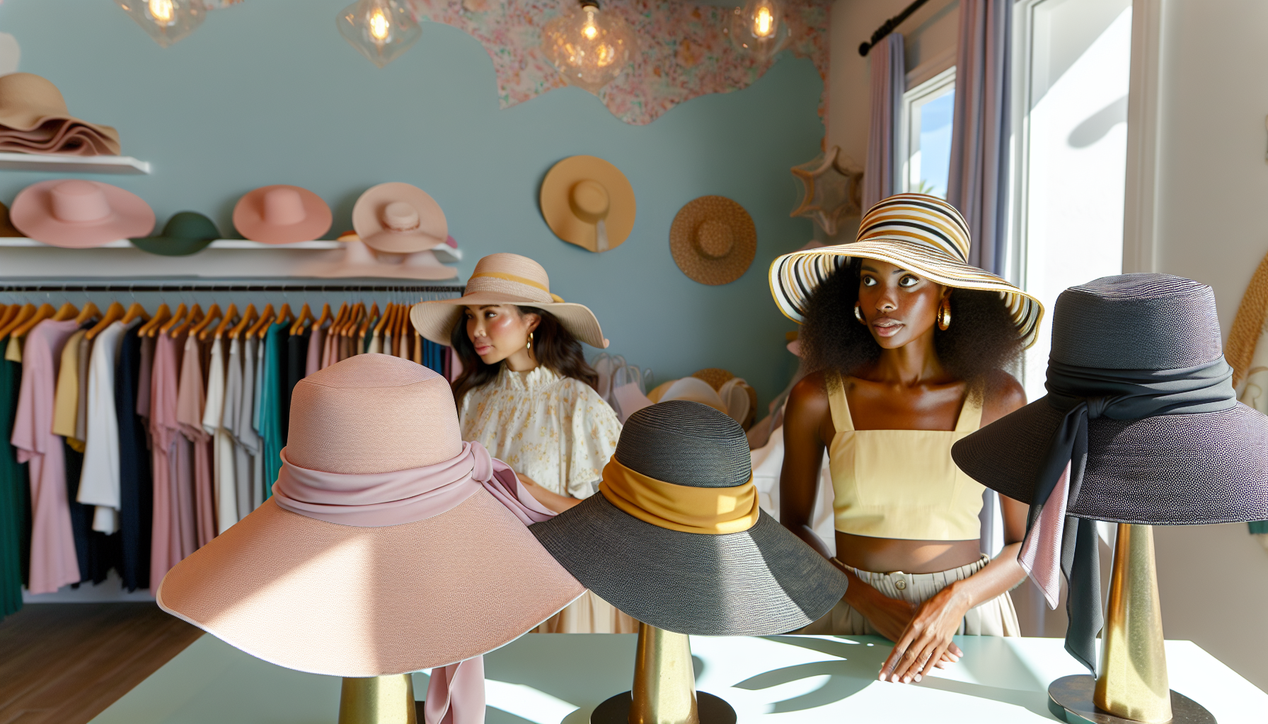 A collection of stylish women's sun hats