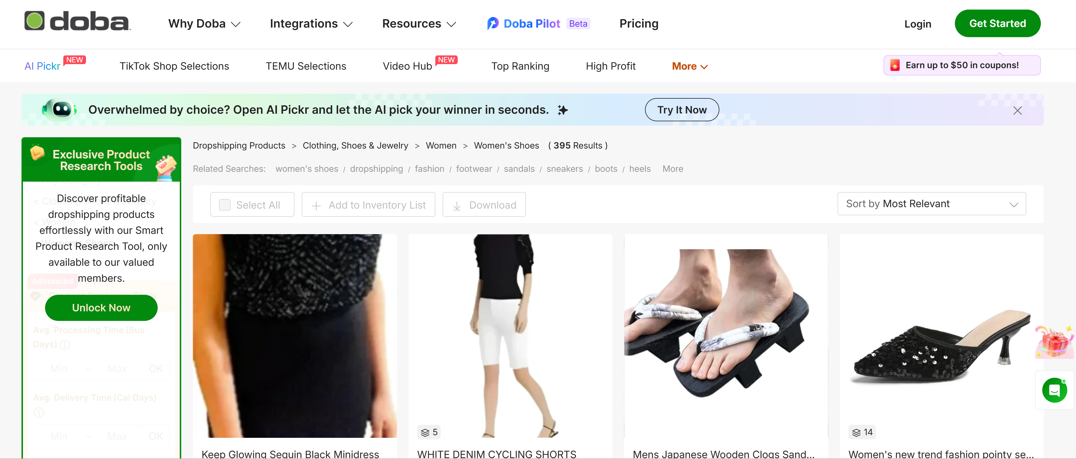 dropshipping shoes with doba and sell the trend