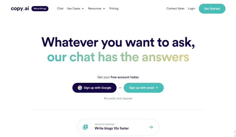 screenshoit of copy.ai homepage