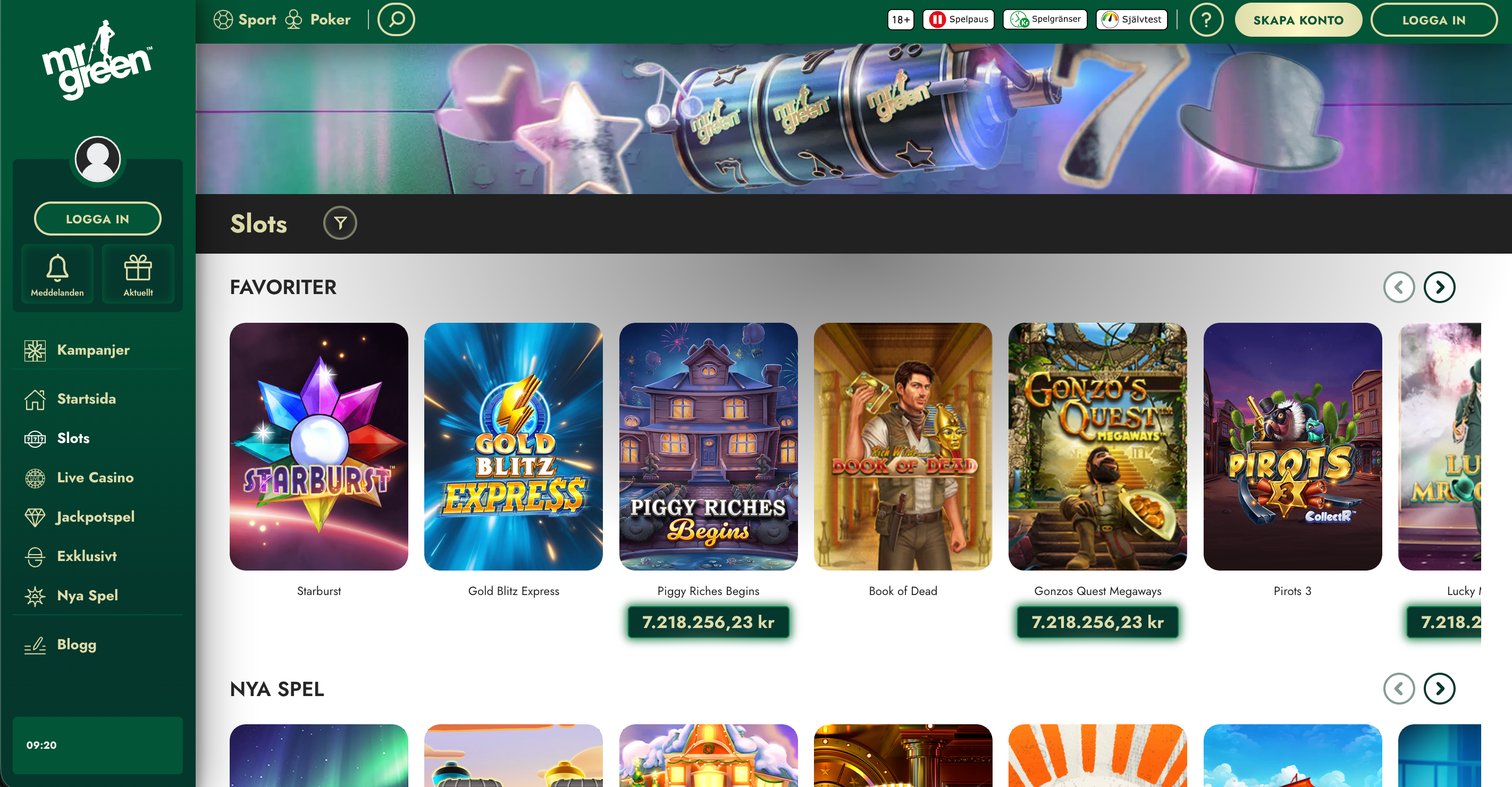 mr green erbjuder ett stort utbud av slots - spela ansvarsfullt