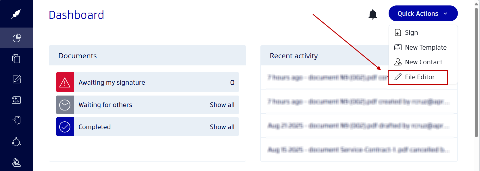 Uploading a lease agreement to Xodo Sign File Editor