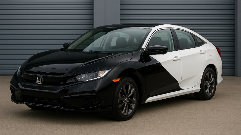 Orignal paint protected of white Honda Civic by using vinyl wrap improving the resale value of the car