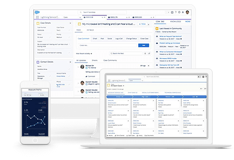 A screenshot of Salesforce, one of many customer service tools, on multiple platforms.