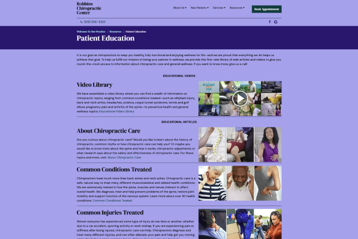 Patient Education Library Chiropractic Website Design