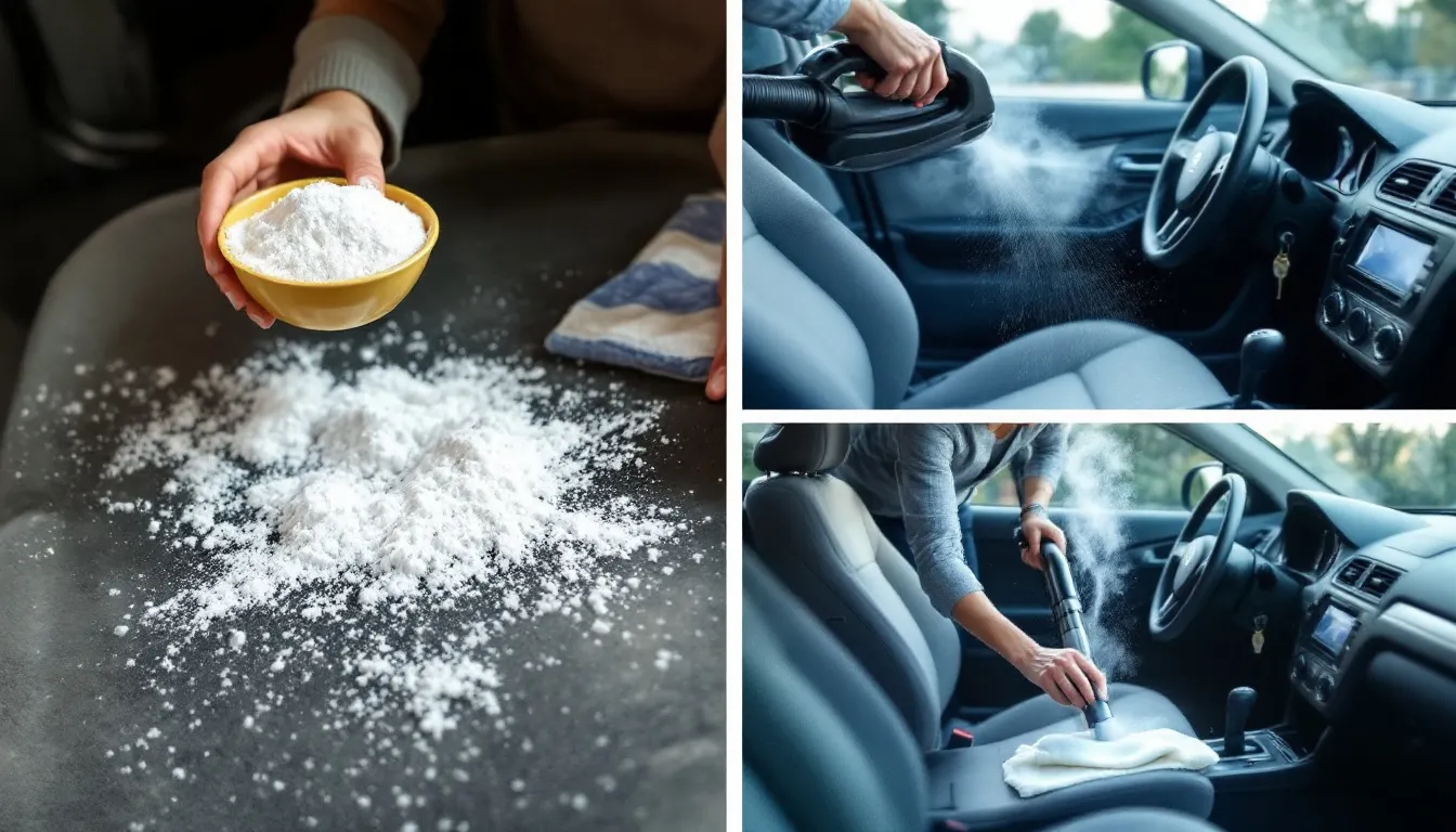 Baking soda treatment for removing smoke smell from car.