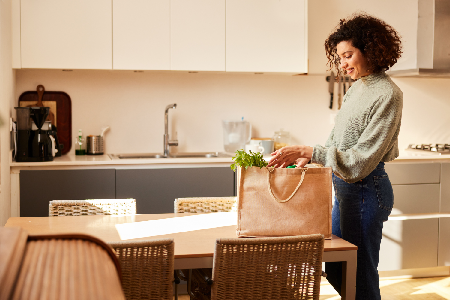 Woman in an eco-conscious home.